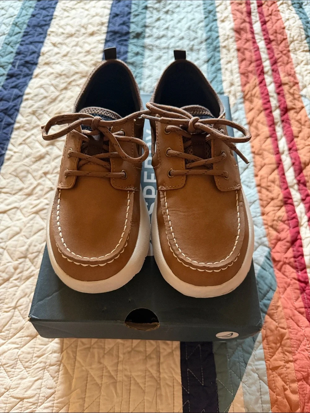 Sperry Brown Boat Shoes with White Sole